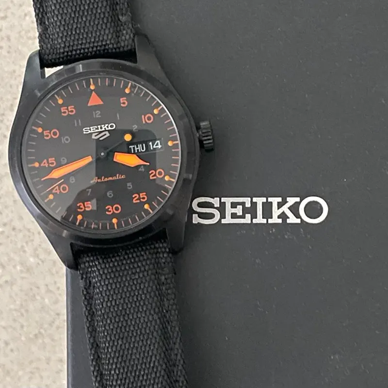 Seiko 5 Men's  Sports Black Dial Black Nylon Watch | SRPH33